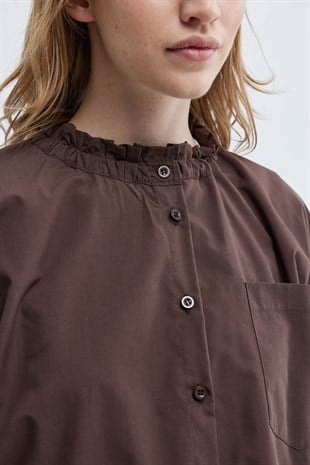Fırfır Detaylı Gömlek Kahverengi