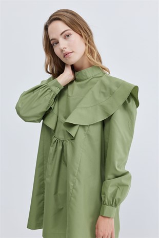 Fırfırlı Koton Tunik Gömlek Yeşil