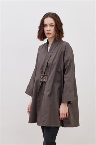 Geniş Kısa Kimono Füme