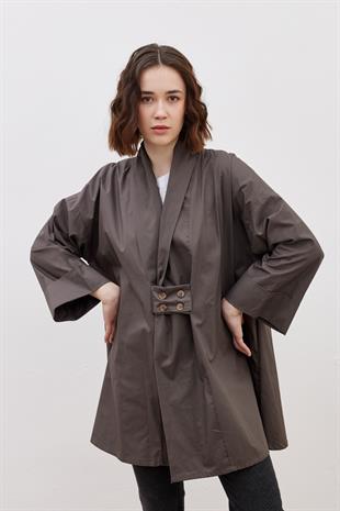 Geniş Kısa Kimono Füme