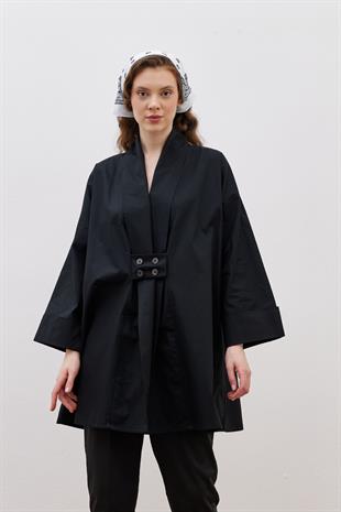 Geniş Kısa Kimono Siyah