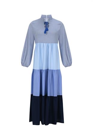 Layered Poplin Dress Blue