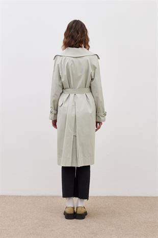 Eyelet Detail Oversize Trench Coat Stone - FAHHAR