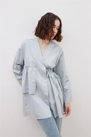 Parça Detaylı Kimono Gri