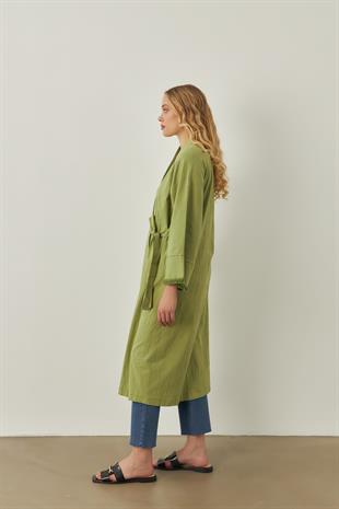 Püskül Detaylı Kadın Kimono Yeşil