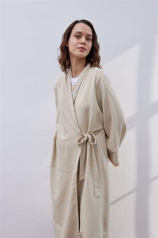 Püskül Detaylı Kimono Bej