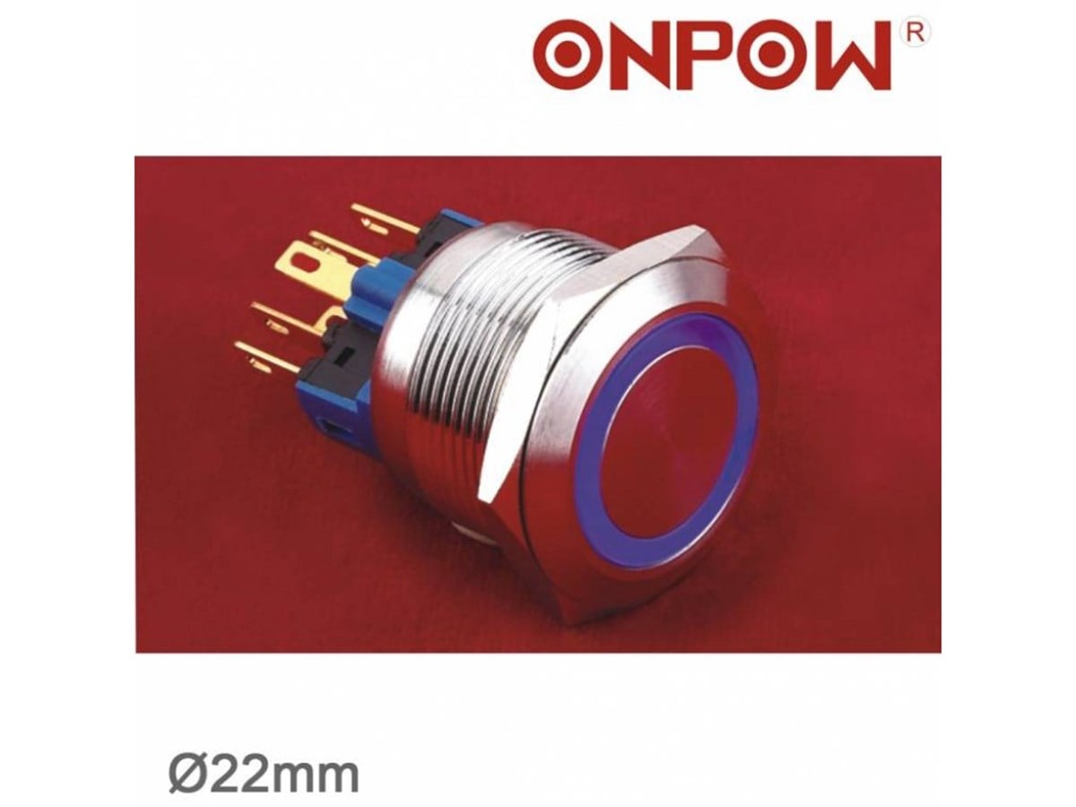 Onpow Yuvarlak 22mm Halka Ledli Metal Buton Kalıcılı GQ22-11ZE