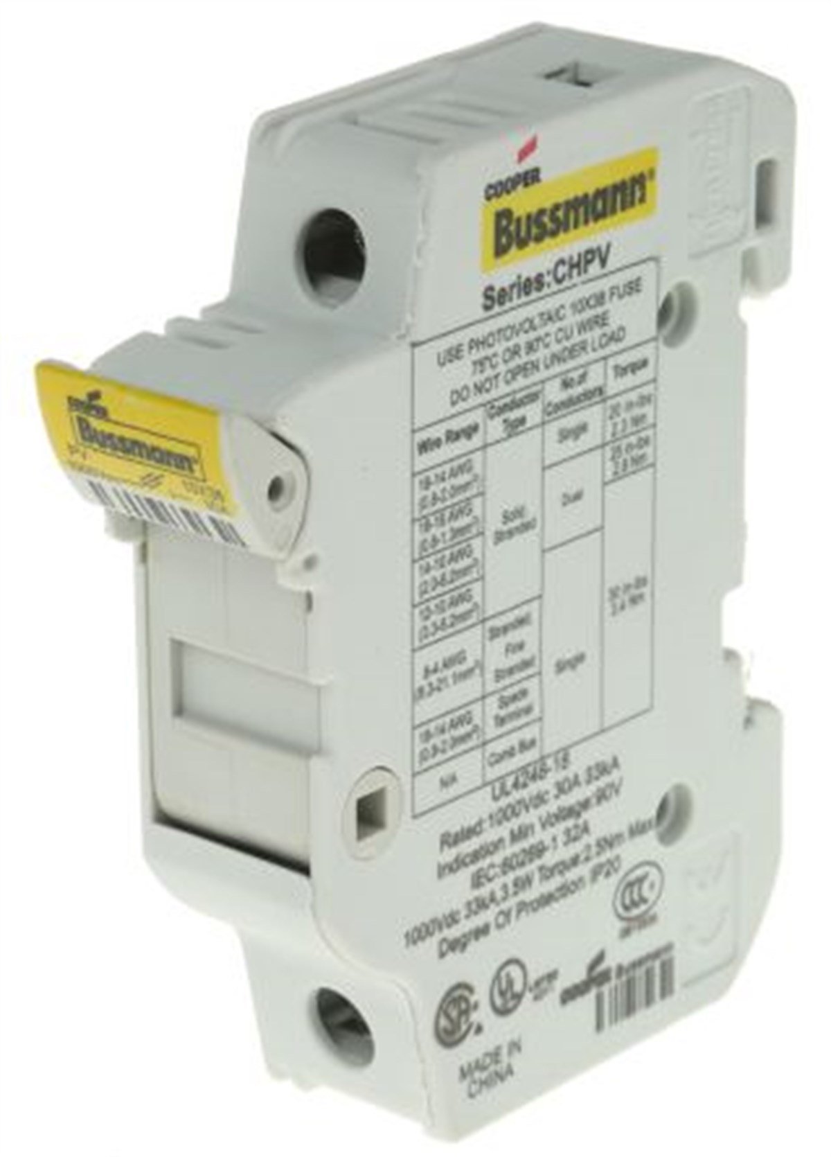 Bussmann CHPV1U 10X38 1000V DC Tekli Sigorta Yuvası