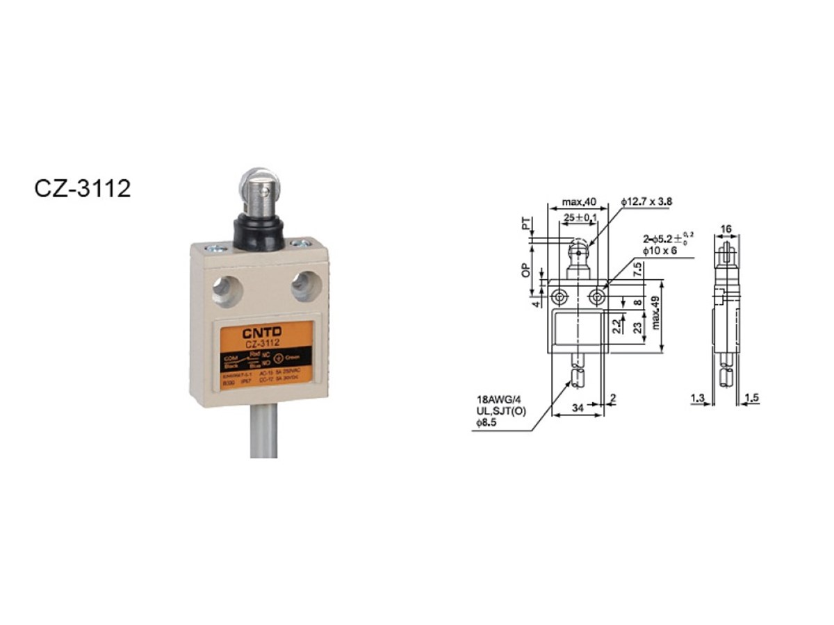 CNTD CZ-3112 Kauçuk Korumalı Düz Makaralı Pimli Limit Switch