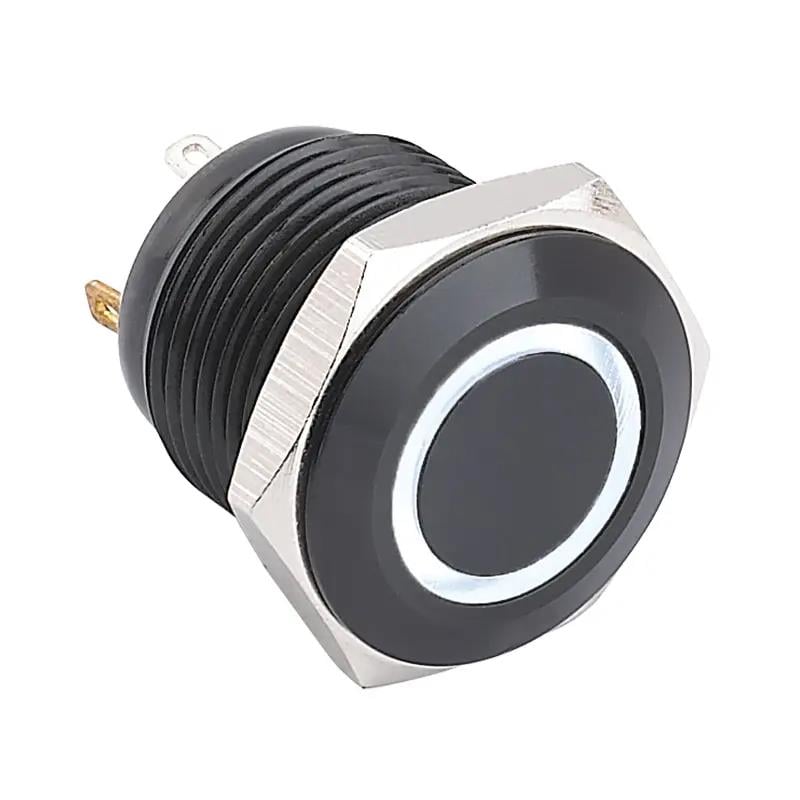 GQ16F-10E-A 16mm Metal LED'li Yaylı Buton Siyah IP65