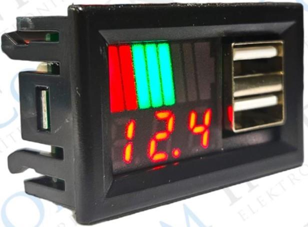 IC-278C DİJİTAL VOLTMETRE USB ÇIKIŞLI AKÜ GÖSTERGELİ DC 12V