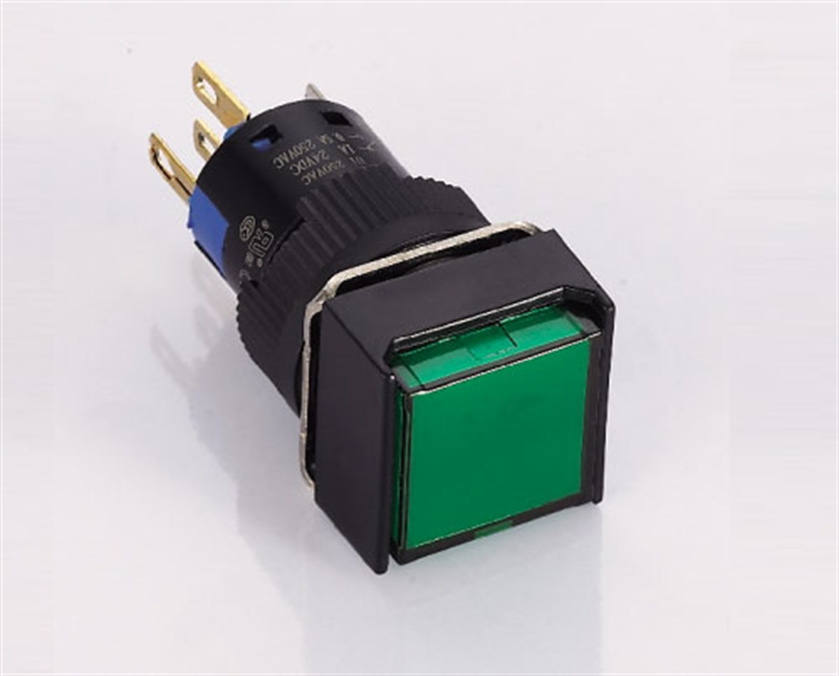 K16-281 Kare 16mm Yaylı Buton 1NO+1NC