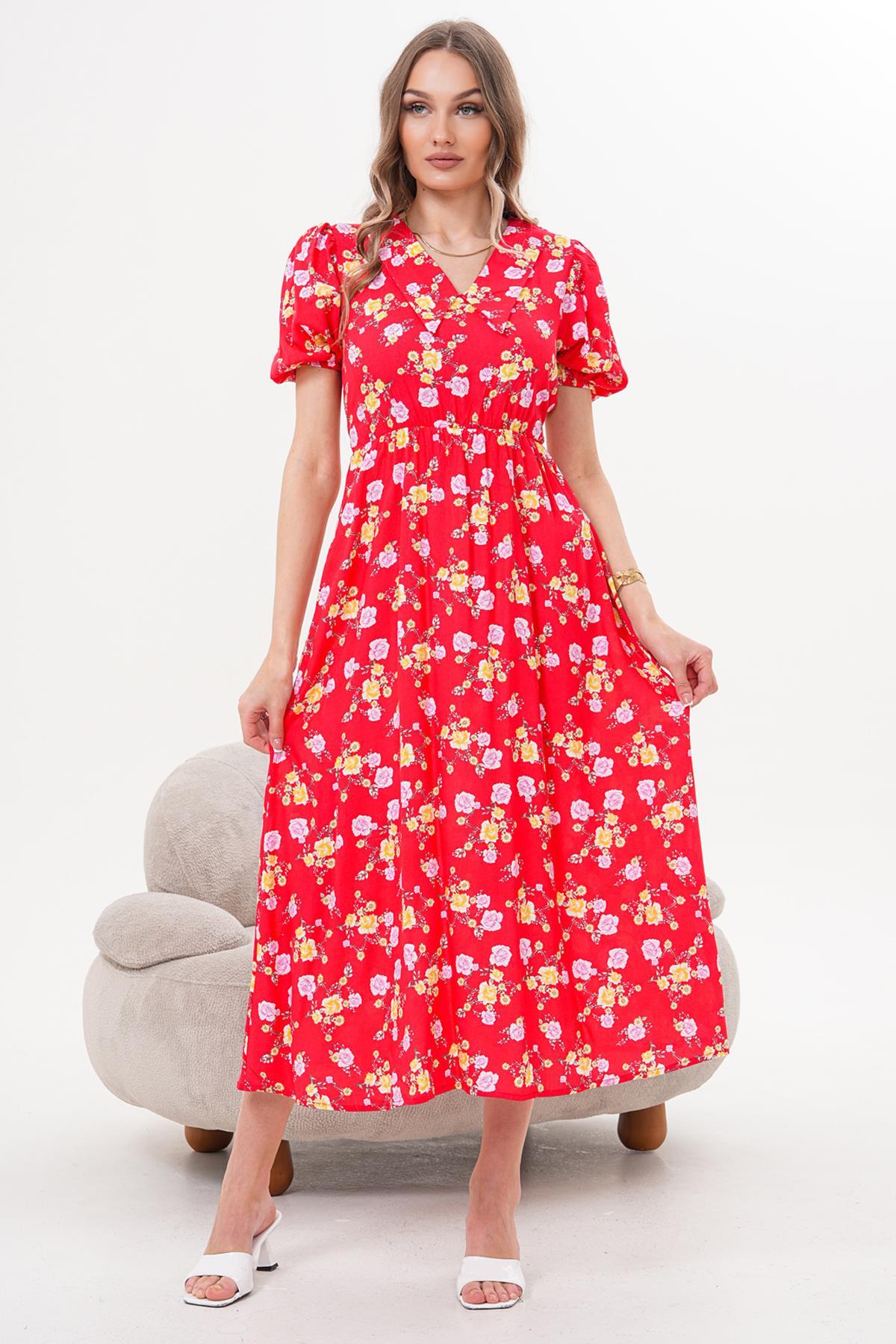 Elbise Bebe Yaka Beli Lastikli Elbise