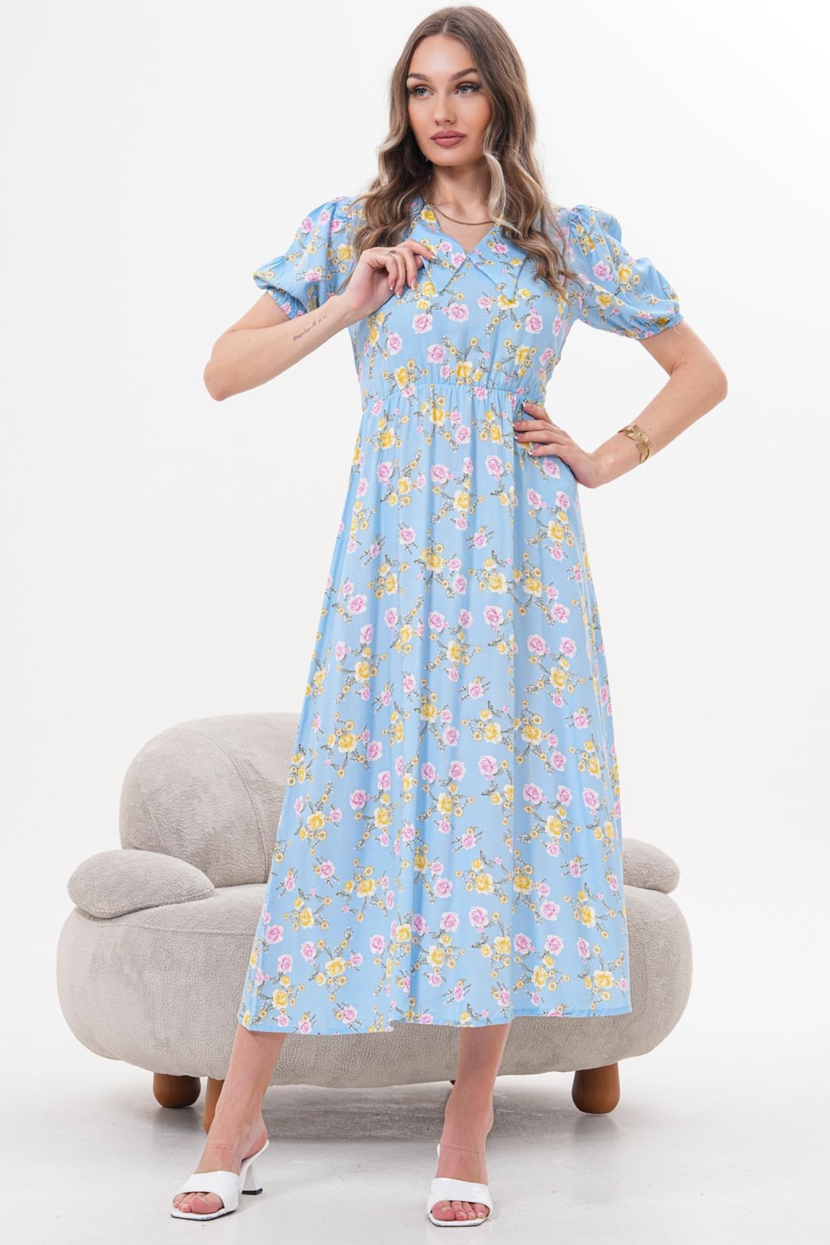 Elbise Bebe Yaka Beli Lastikli Elbise