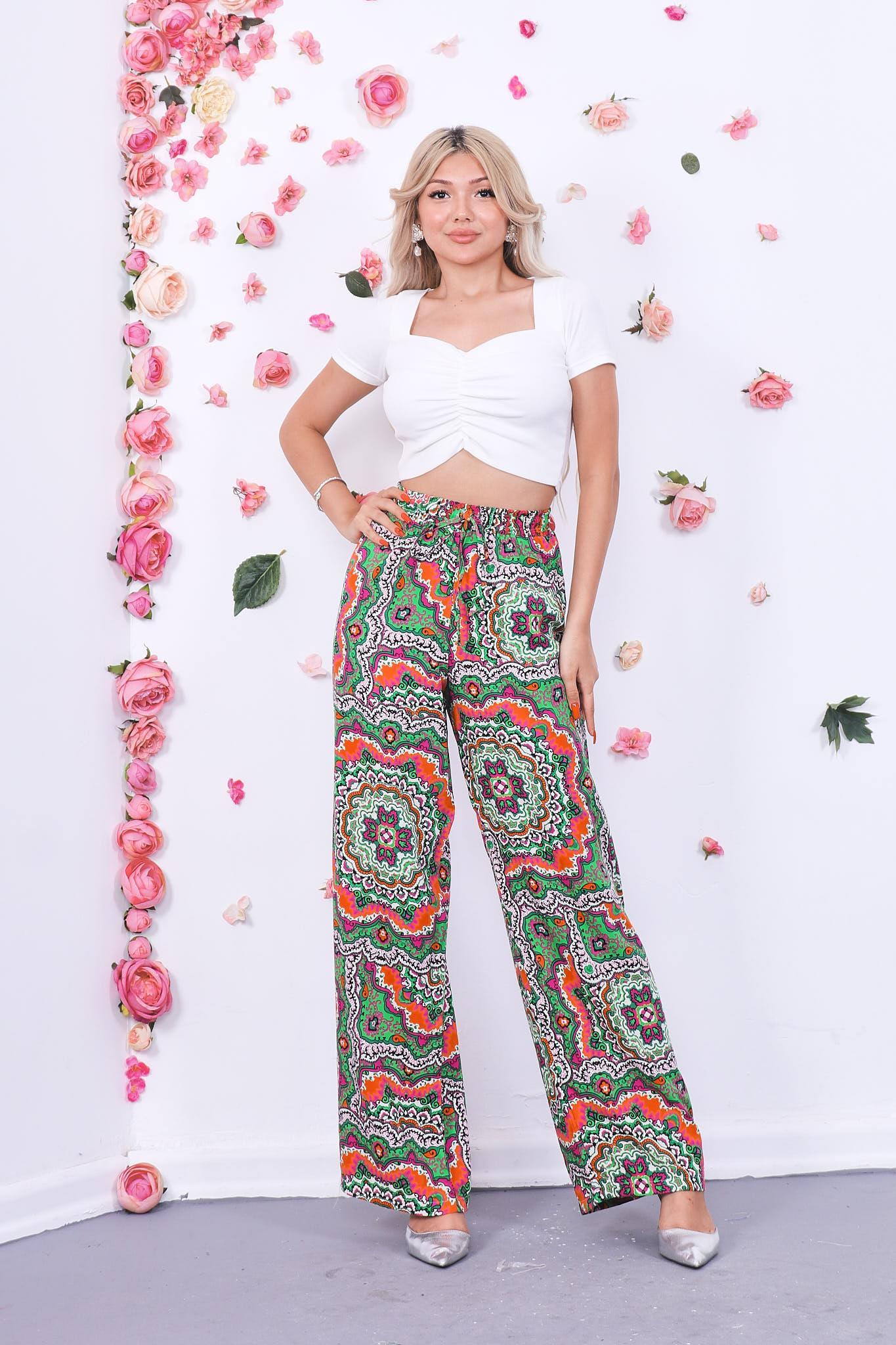 Pantolon Beli Lastikli Desenli Pantolon