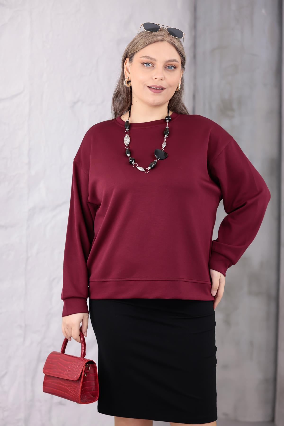 Sweatshirt Büyük Beden Bisiklet Yaka Basıc Sweatshirt