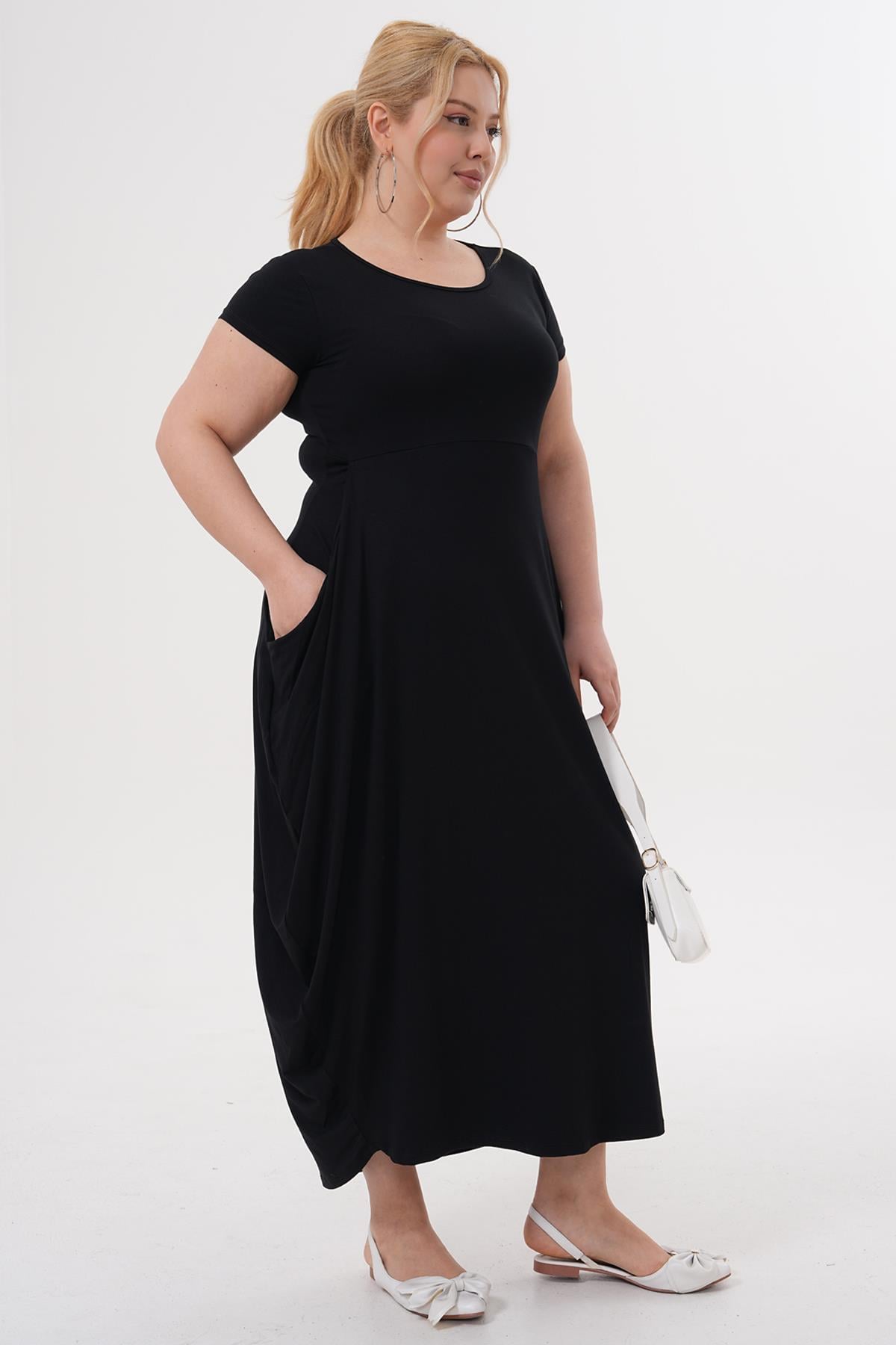 Elbise Büyük Beden Cepli Basıc Elbise