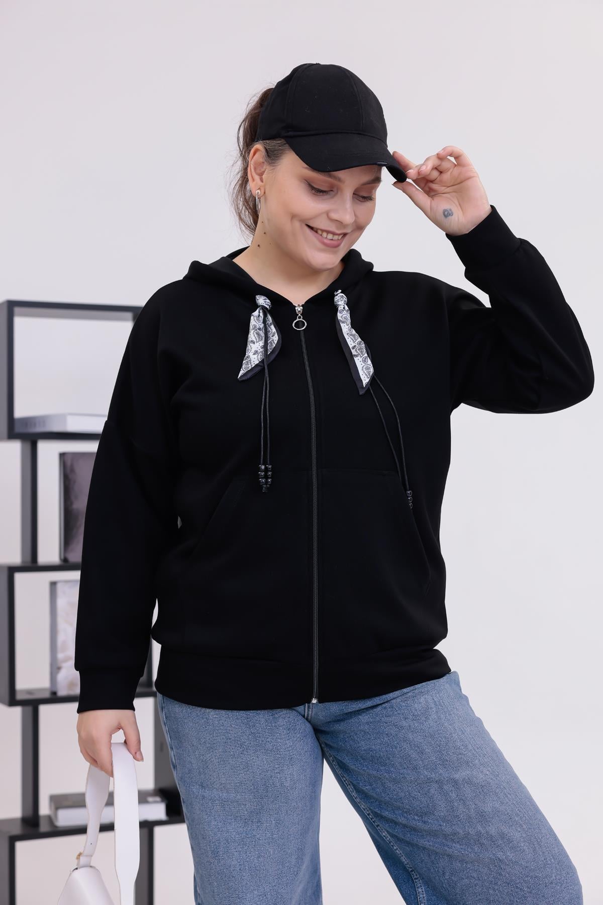 Sweatshirt Büyük Beden Fular Detaylı Modal Sweatshirt