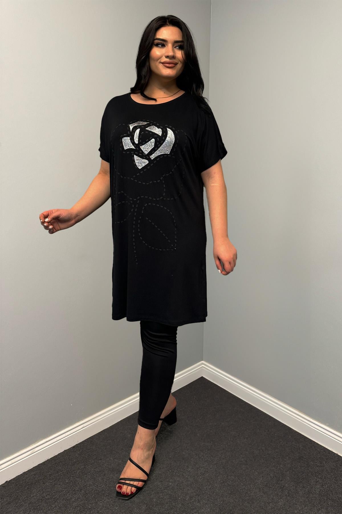 Tshirt Büyük Beden Gül Baskılı Tunik Tshirt