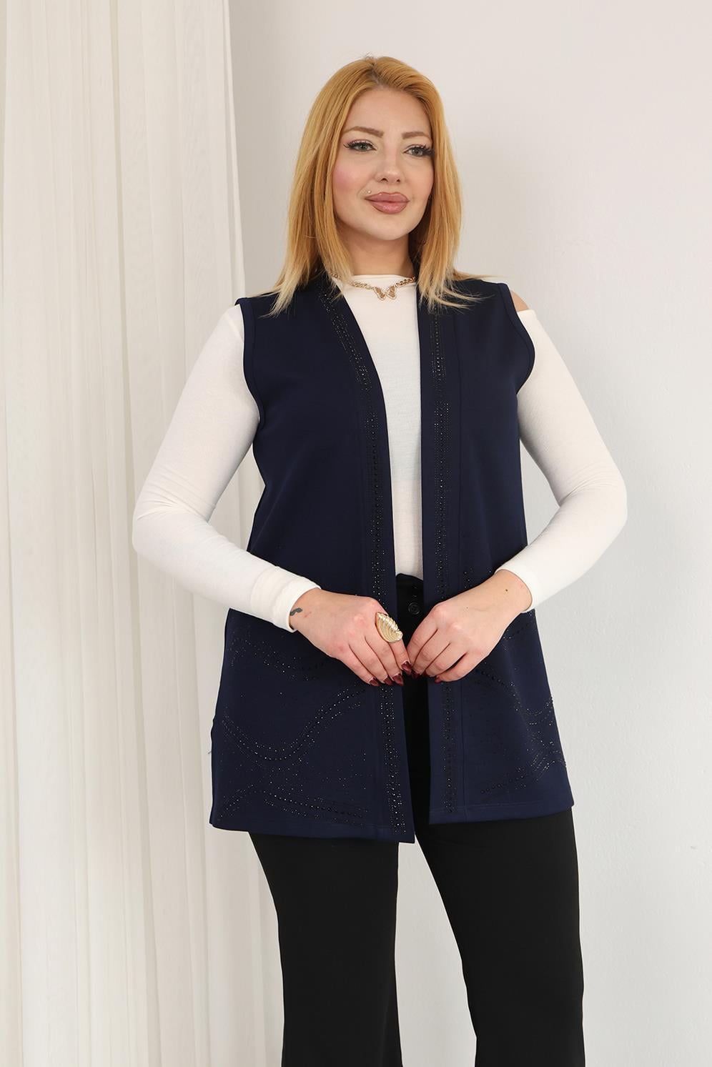 Yelek Büyük Beden Işıltılı Taşlı Yelek