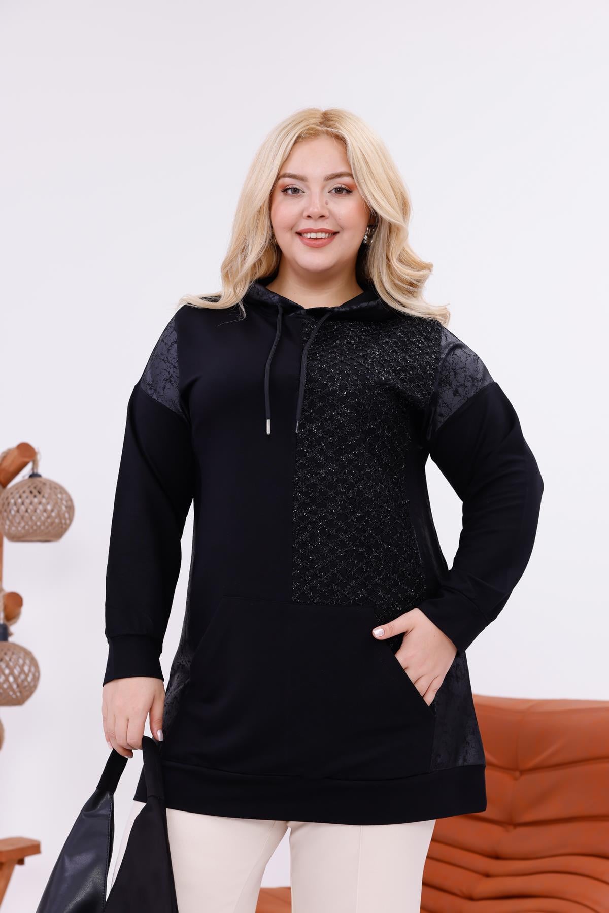 Sweatshirt Büyük Beden Kapüşonlu Tunik Sweatshirt