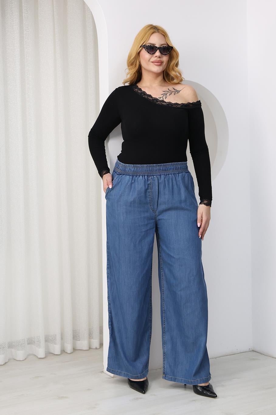 Pantolon Büyük Beden Pamuklu Cepli Jean Pantolon