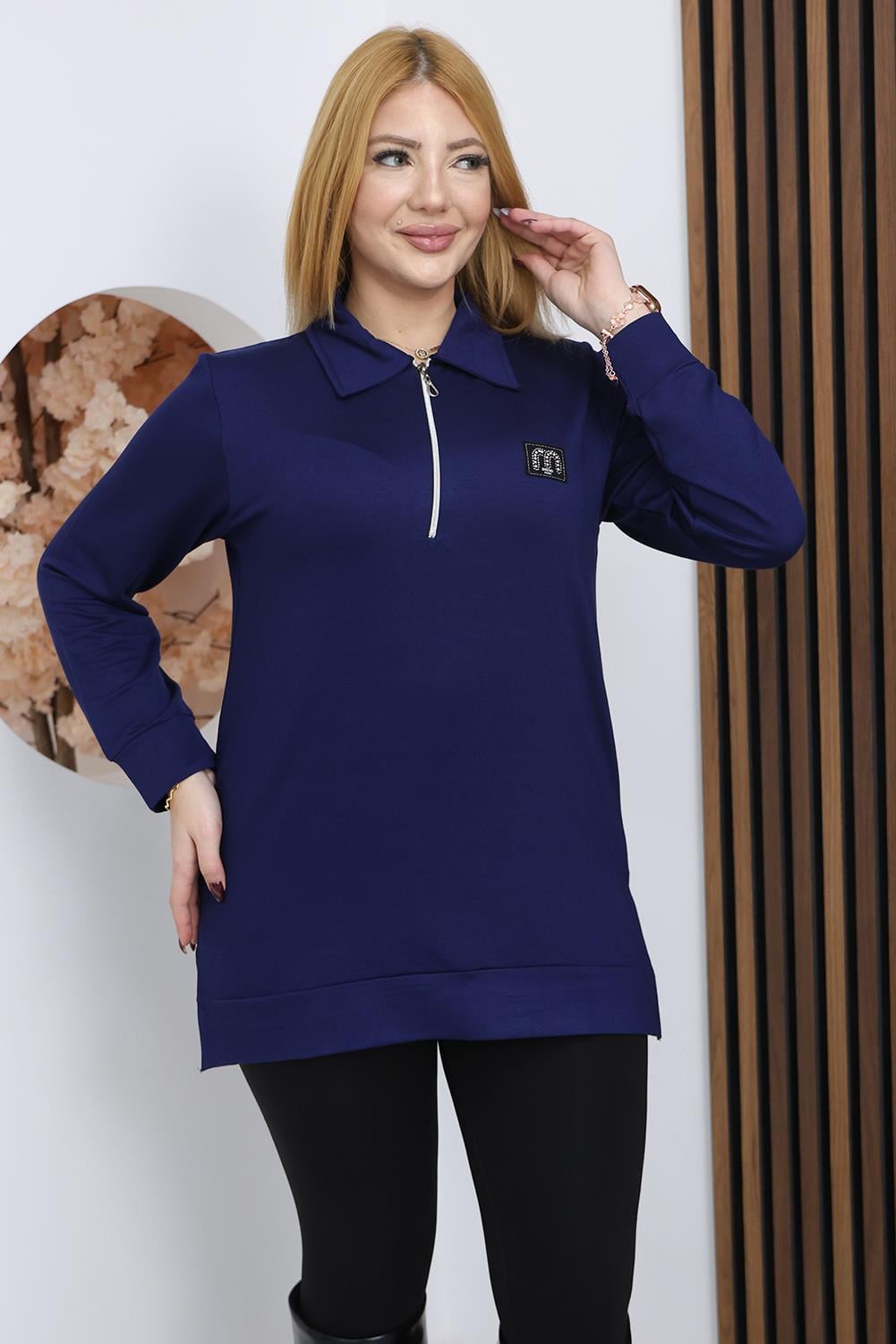 Sweatshirt Büyük Beden Polo Yaka Sweatshirt