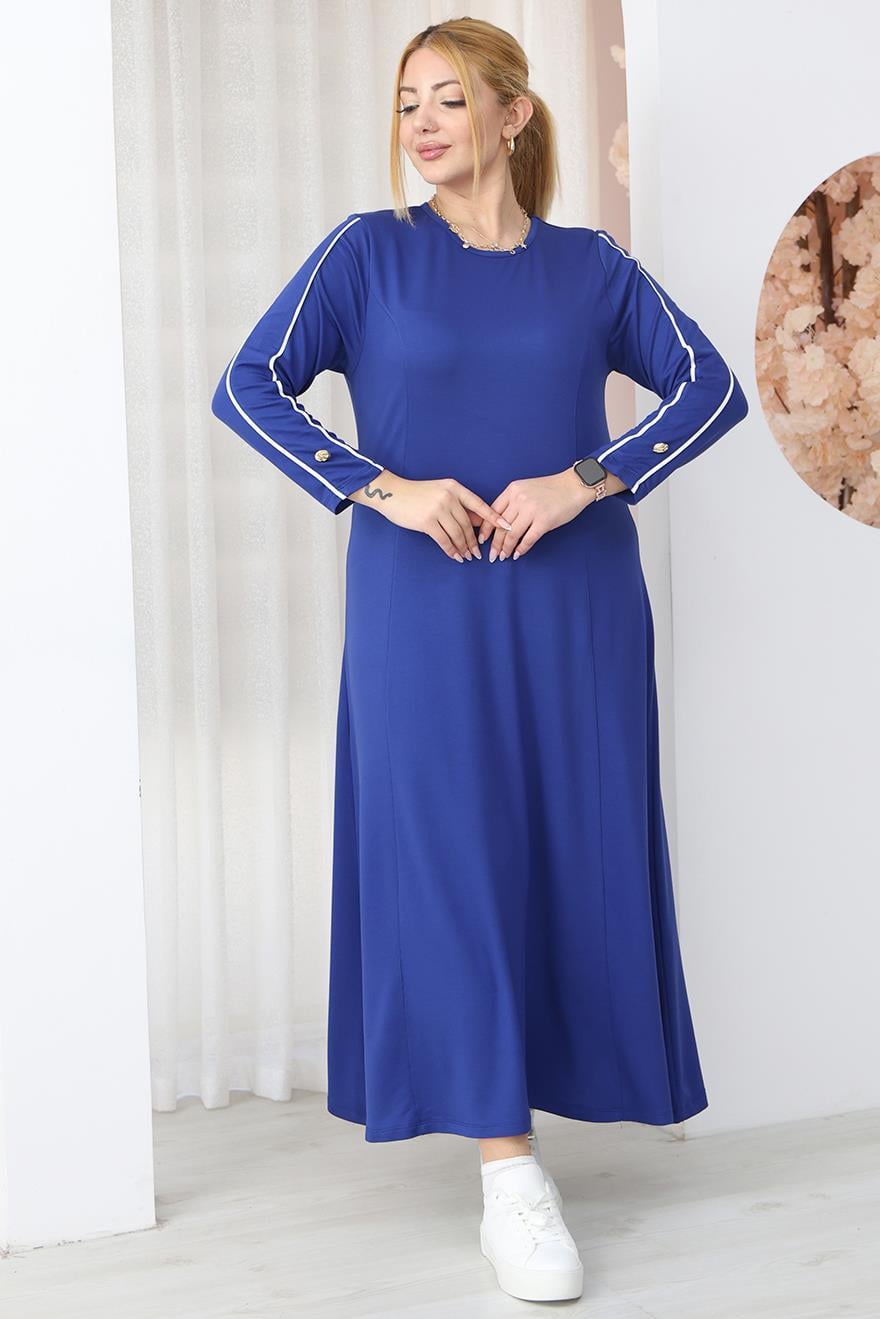 Elbise Büyük Beden Şerit Detaylı Basıc Elbise
