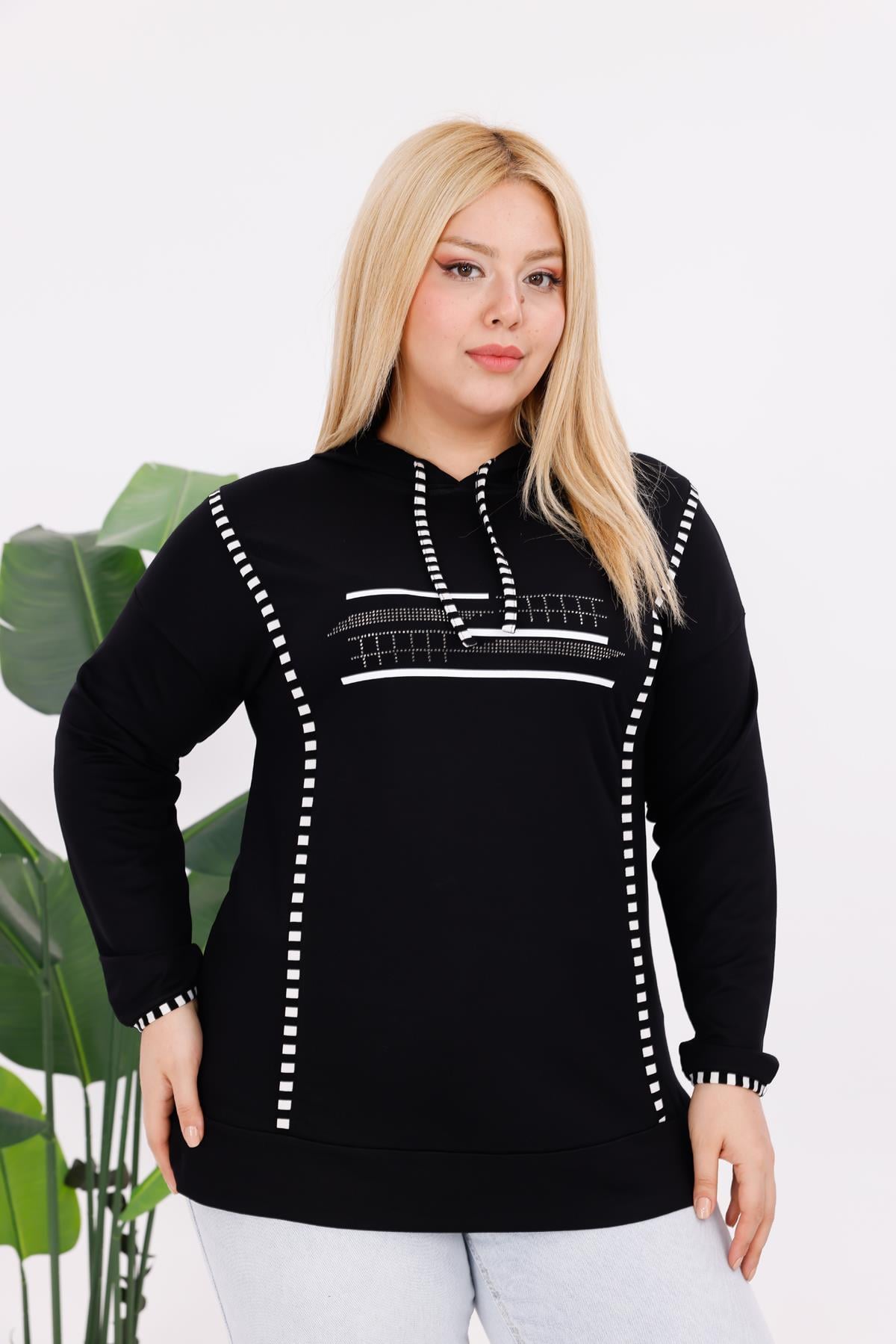 Sweatshirt Büyük Beden Şerit Detaylı Sweatshirt