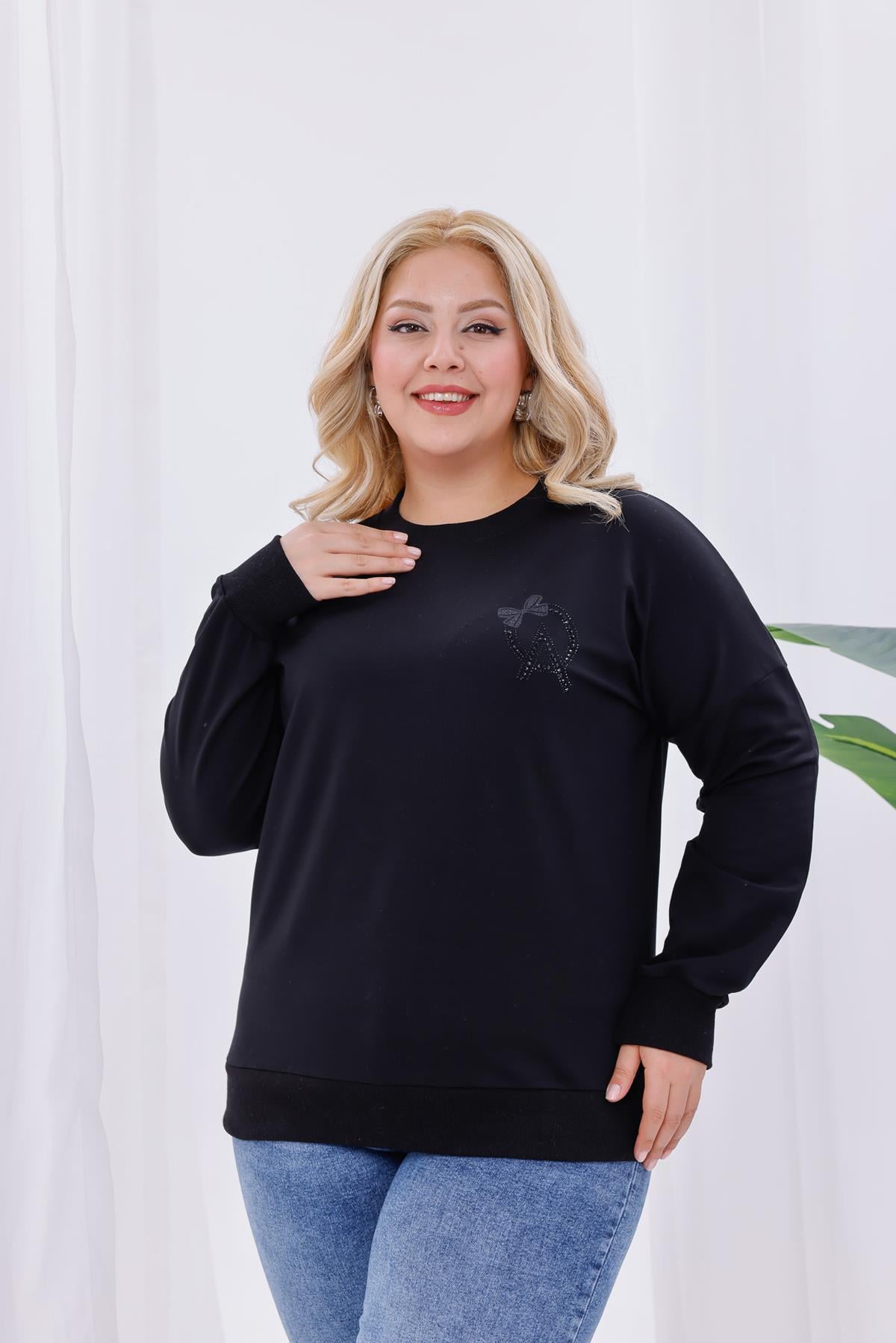 Sweatshirt Büyük Beden Sırtı Tül Sweatshirt