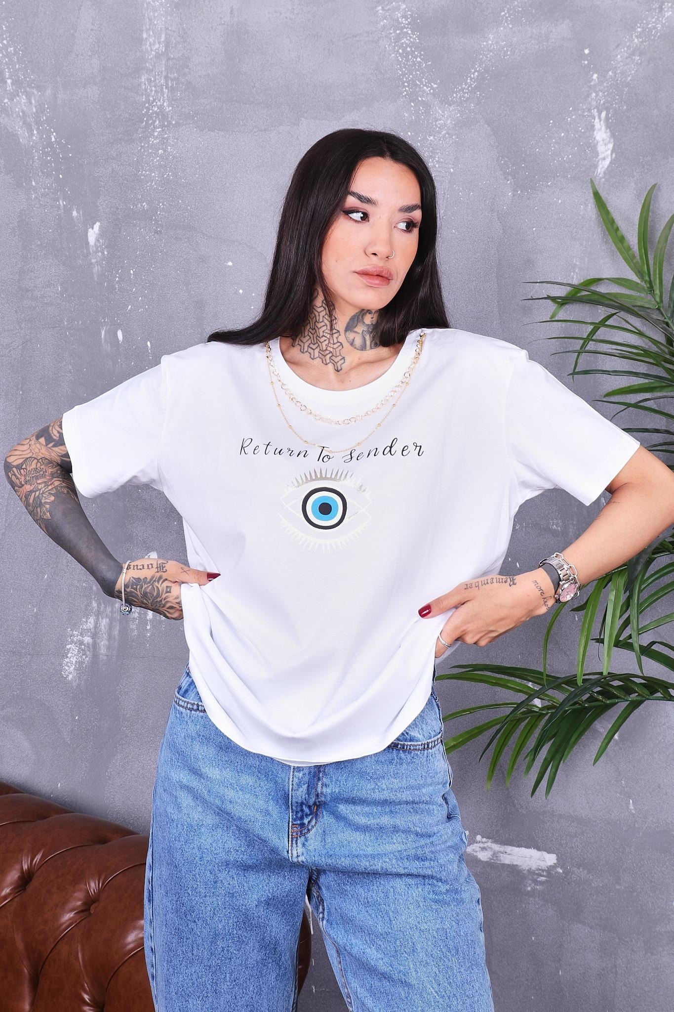 Tshirt Çıkarılabilen Kolye Detaylı Pamuklu Tshirt