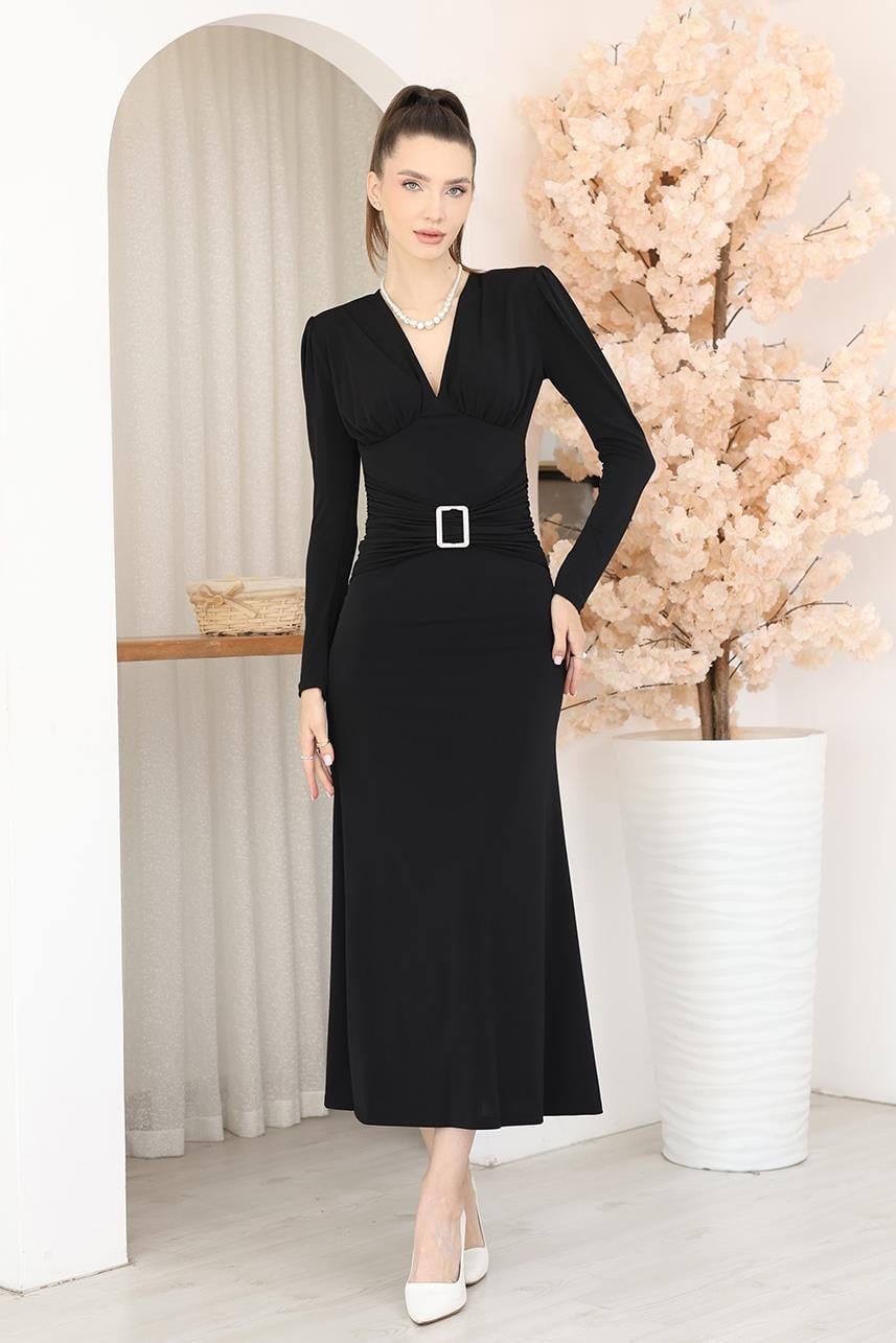 Elbise Drape Detaylı Maxi Elbise