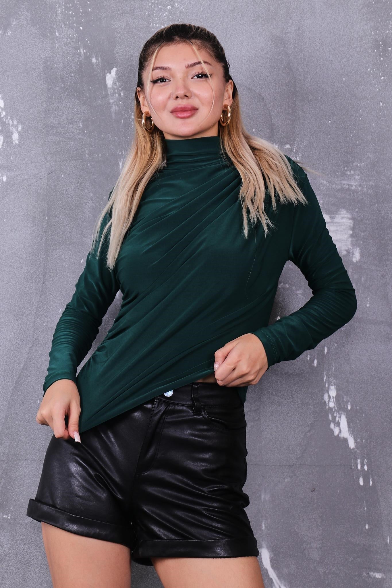 Bluz Drapeli Balıkçı Yaka Sandy Kumaş Bluz