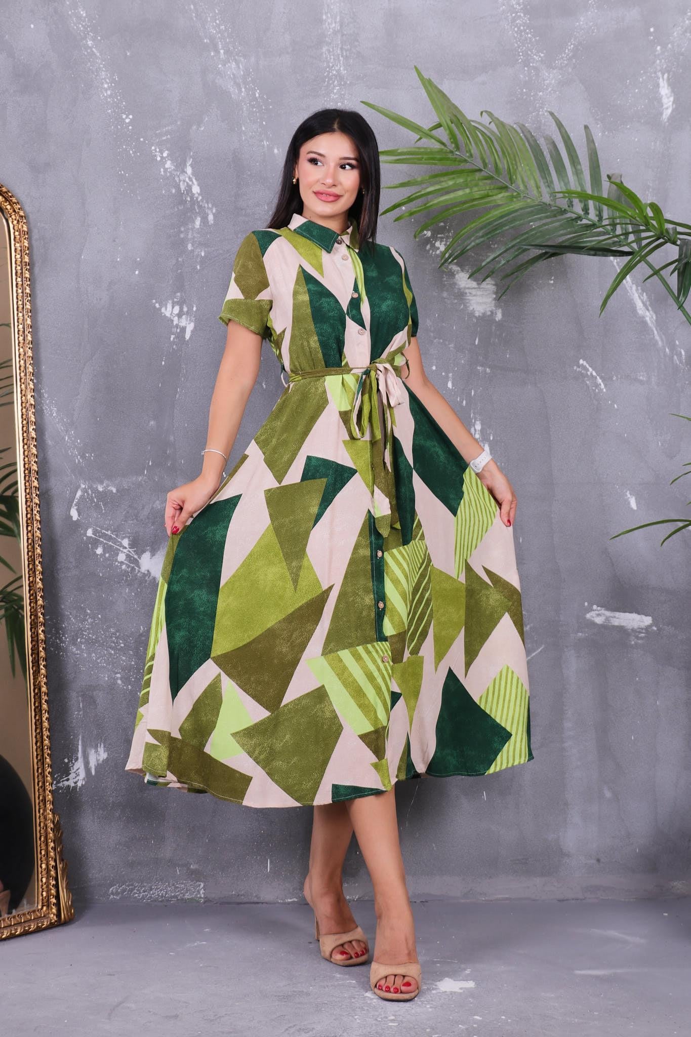 Elbise Gömlek Yaka Kloş Elbise