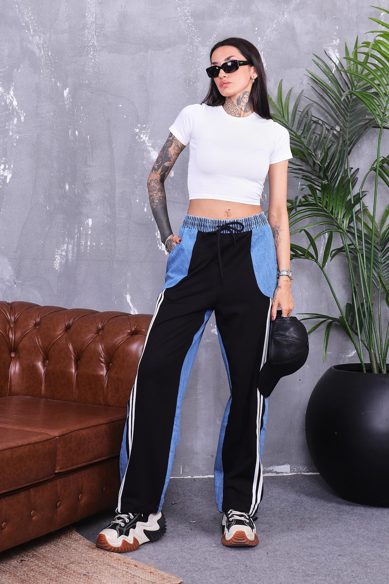 Pantolon Jean Detaylı Şeritli Pantolon