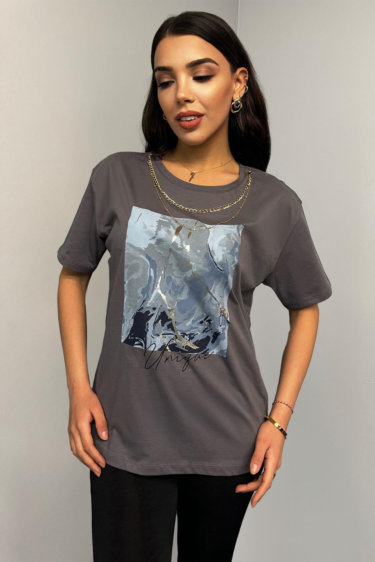Tshirt Kolye Detaylı Pamuklu Tshirt
