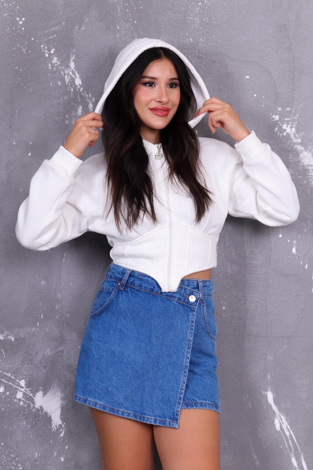 Hırka Korseli Şardonlu Kapüşonlu Sweatshirt