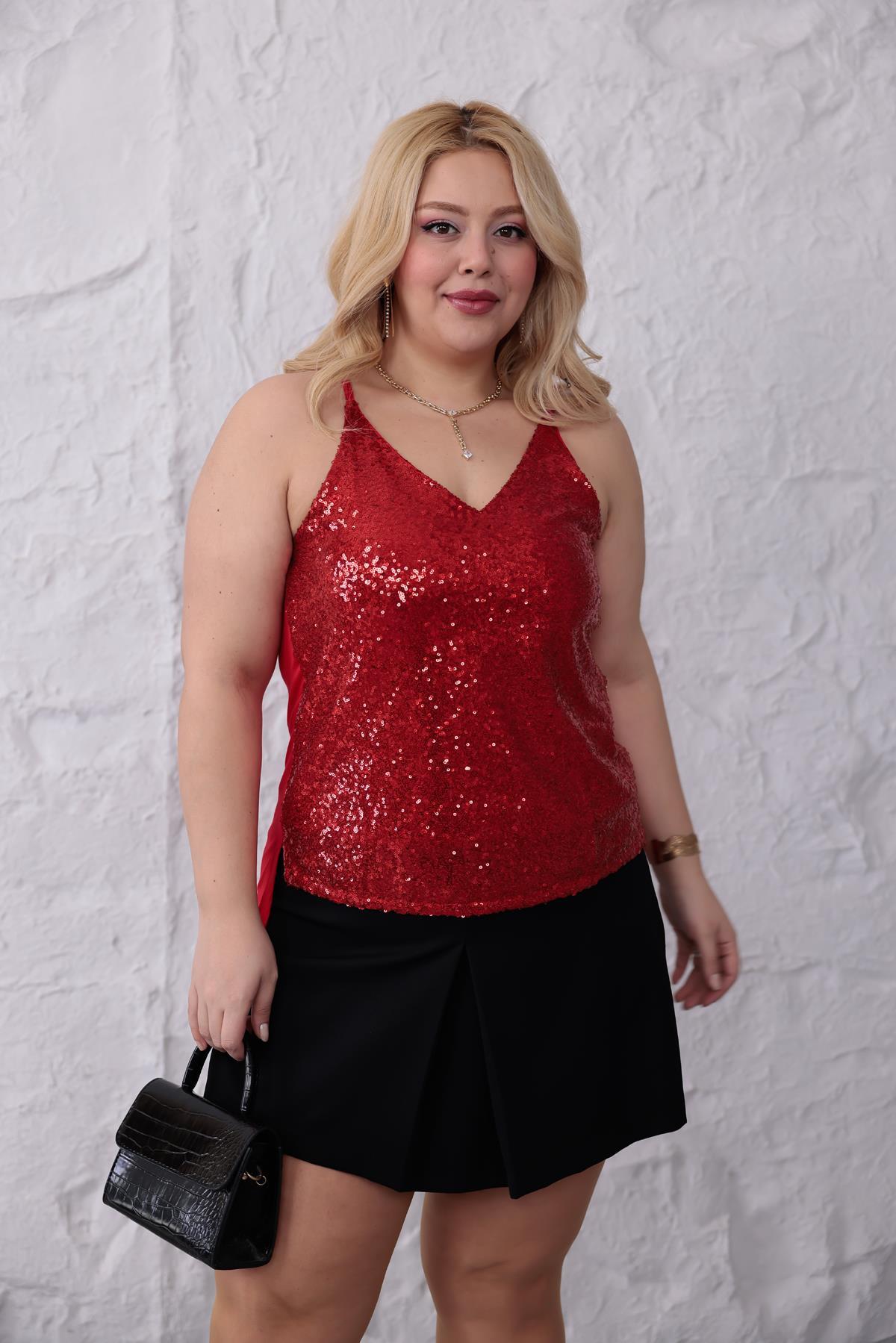 Uzun Kol Bluz Pul İşlemeli Askılı Şık Atlet