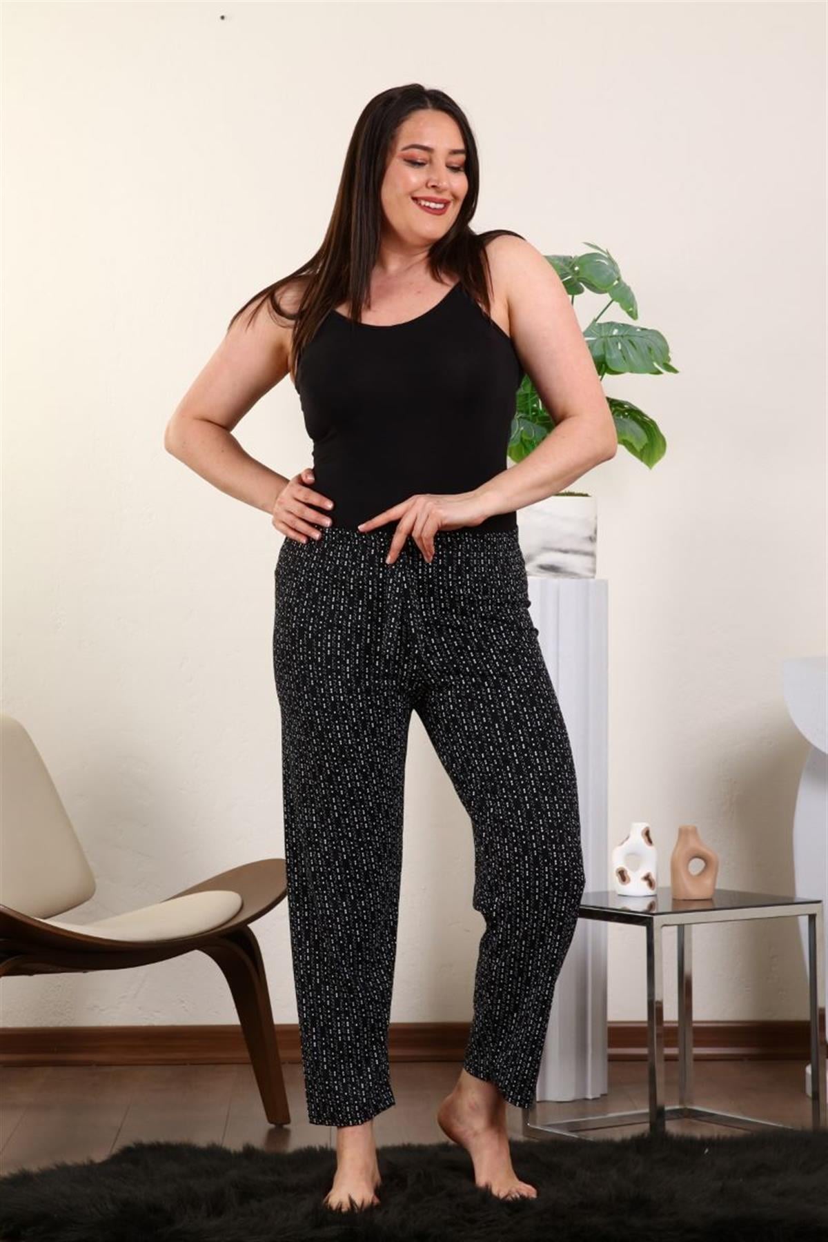 Pantolon Benekli Beli Lastikli Pantolon Siyah