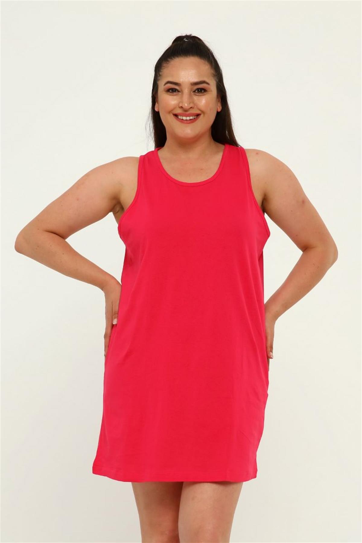 Tshirt Büyük Beden Basic Kolsuz Tunik T-Shirt Fuşya