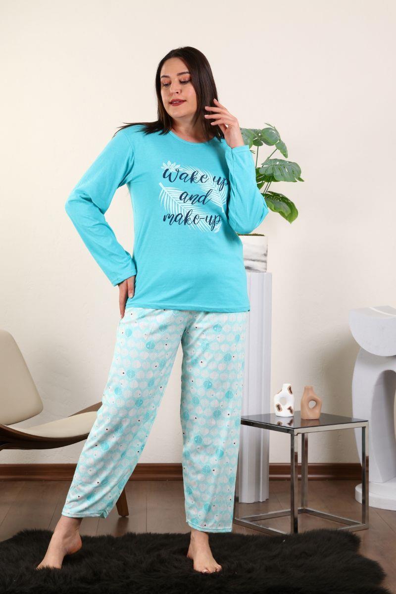 Pijama Takımı Büyük Beden Baskılı Pamuklu Pijama Takımı Yeşil