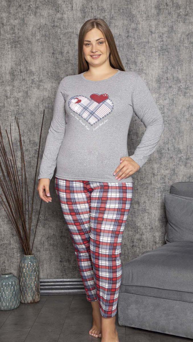 Pijama Takımı Büyük Beden Baskılı Pamuklu Pijama Takımı Gri