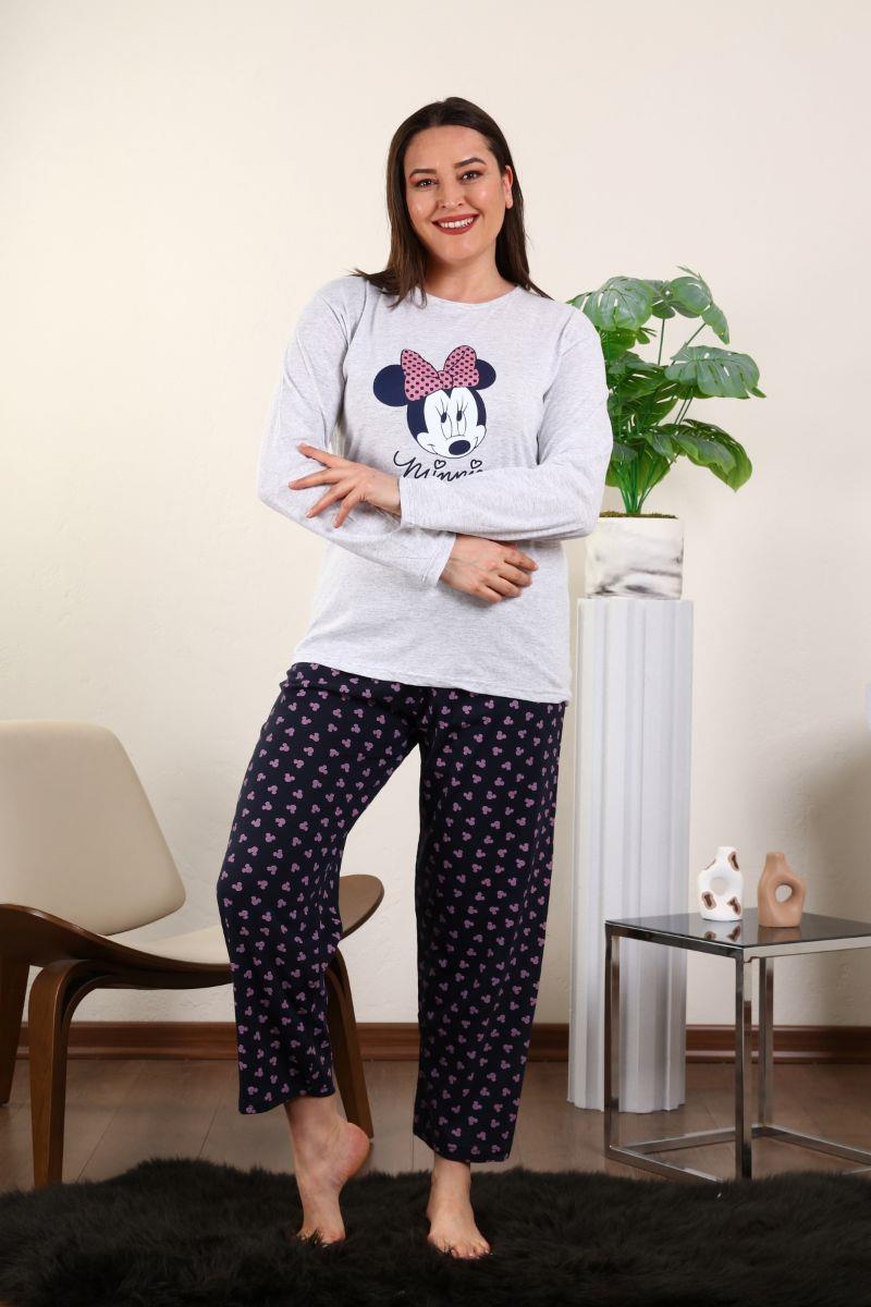 Pijama Takımı Büyük Beden Baskılı Pamuklu Pijama Takımı Gri