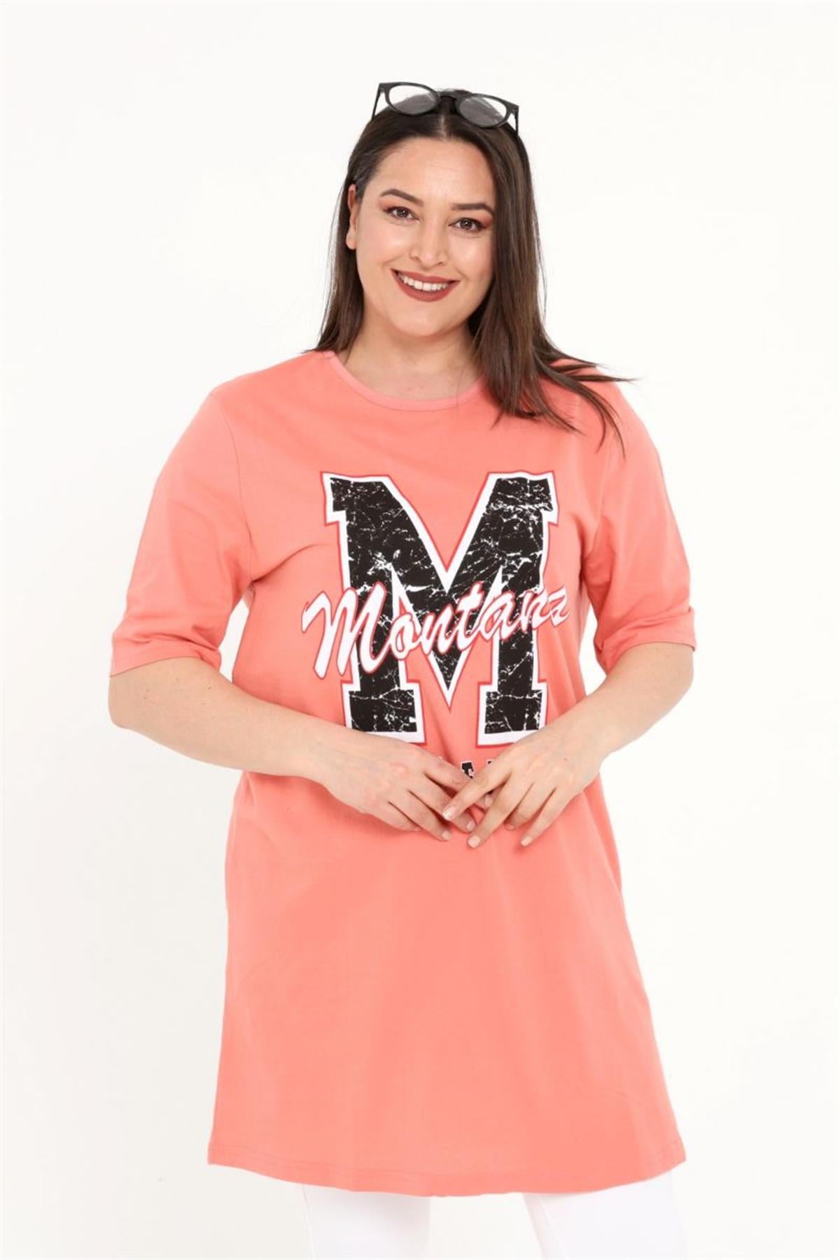Tshirt Büyük Beden Baskılı Tunik T-Shirt Yavruağzı