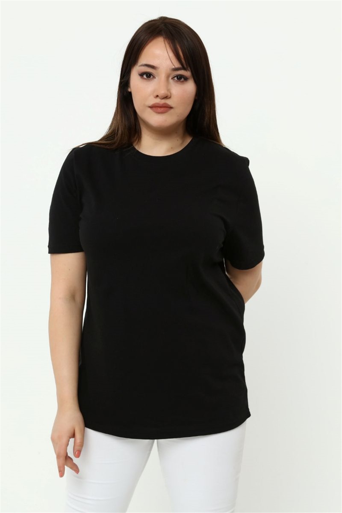 Tshirt Büyük Beden Bisiklet Yaka Basic T-Shirt Siyah