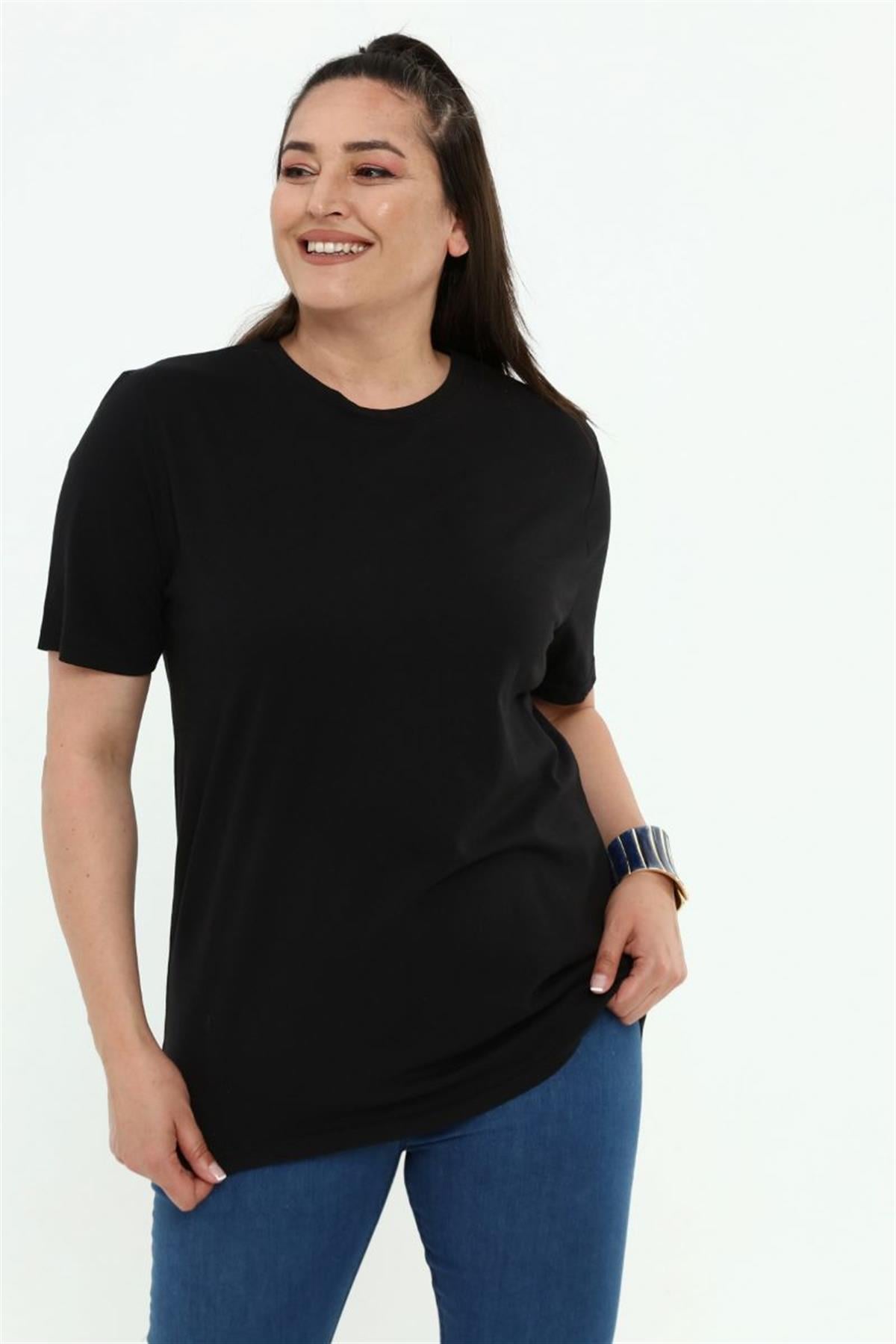 Tshirt Büyük Beden Bisiklet Yaka Basic T-Shirt Siyah