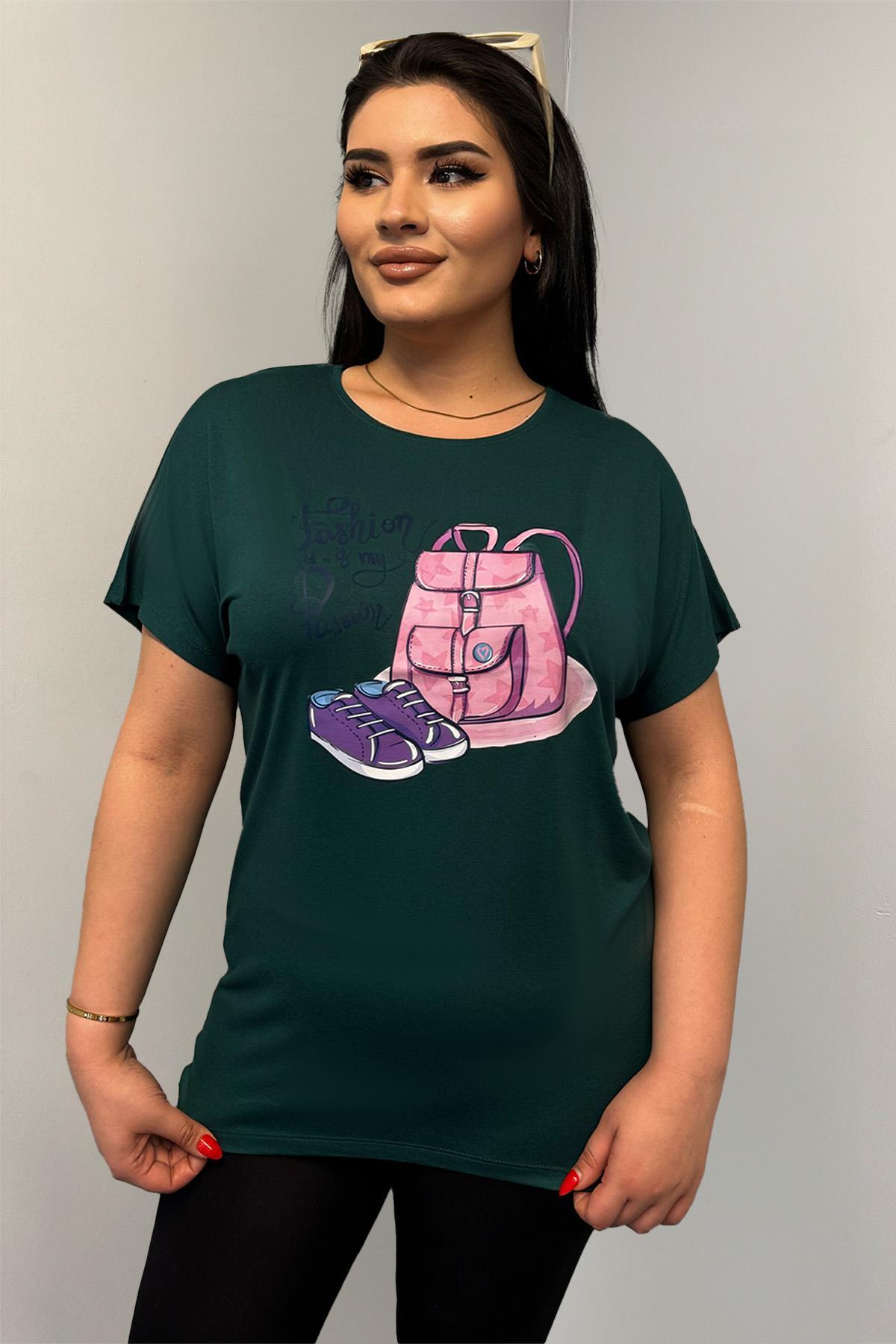 Tshirt Büyük Beden Çanta Baskılı Oversize Tshirt