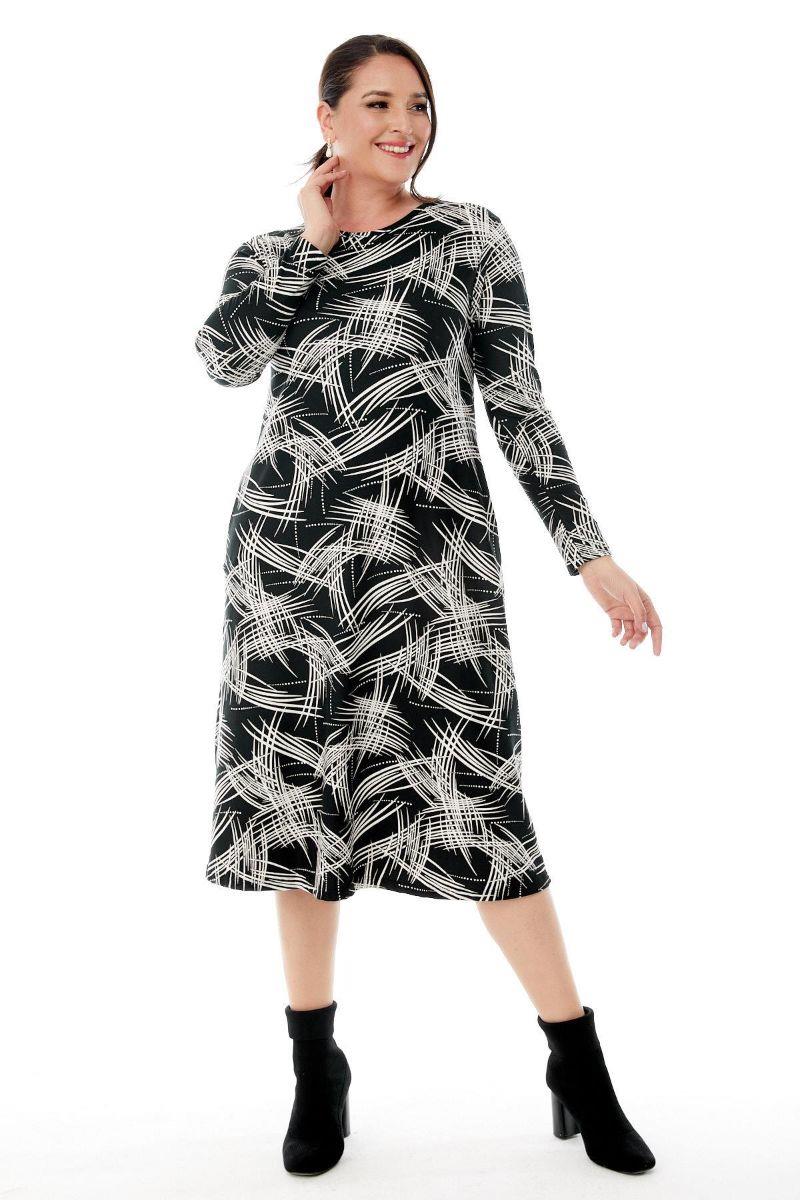 Elbise Büyük Beden Cepli Yumuşak Dokulu Basic Elbise Siyah Çizgili