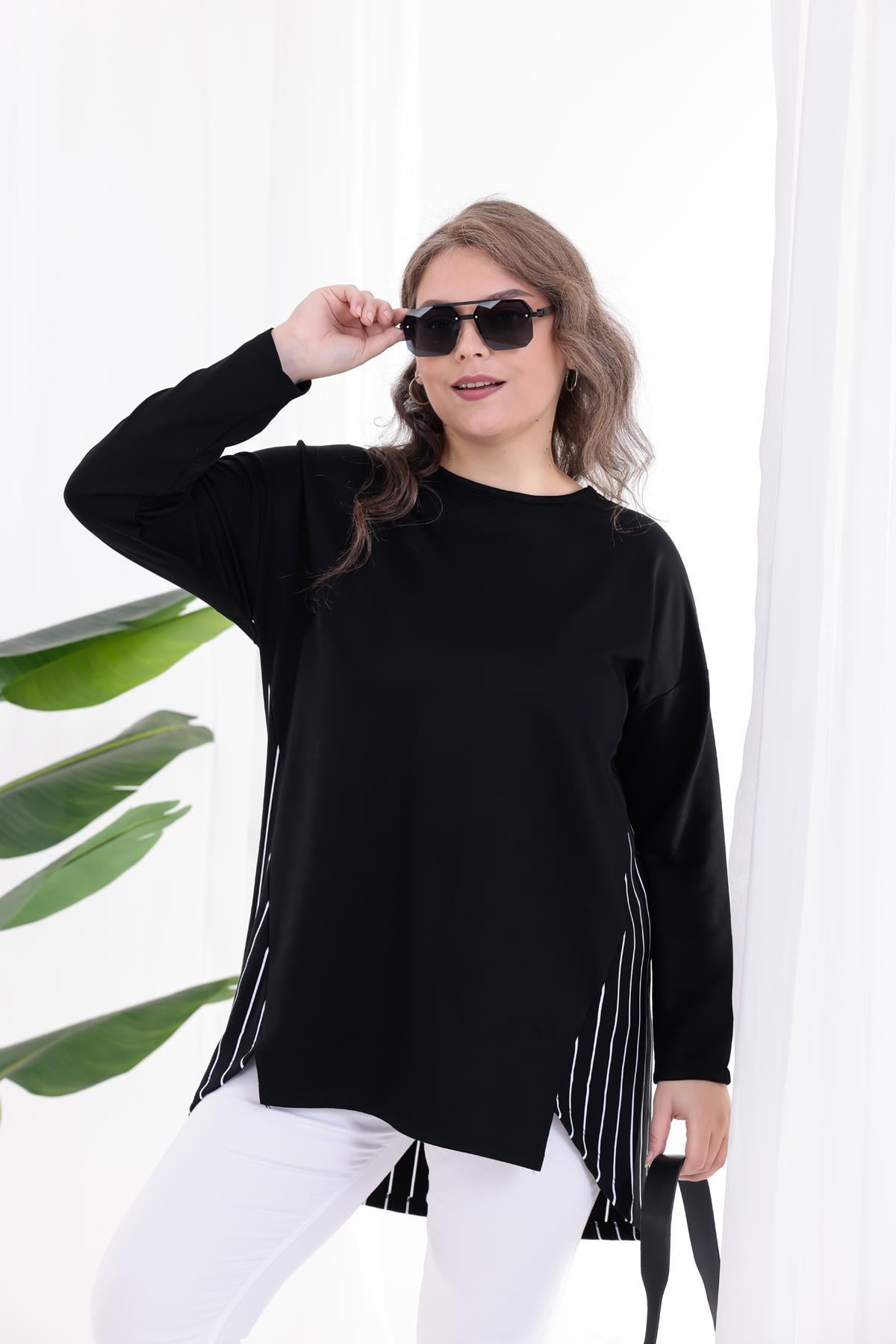 Büyük Beden Çizgili Tunik Bluz