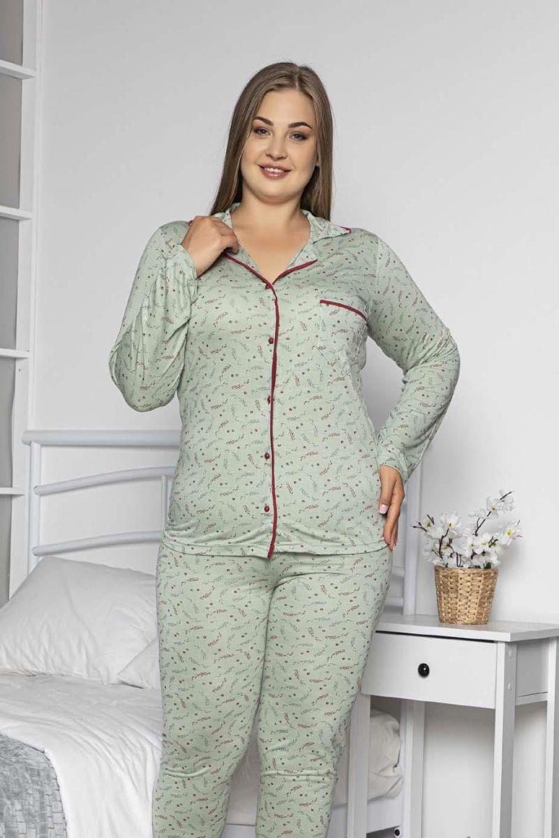 Pijama Takımı Büyük Beden Düğmeli Cepli Maskülen Pijama Takımı Yeşil